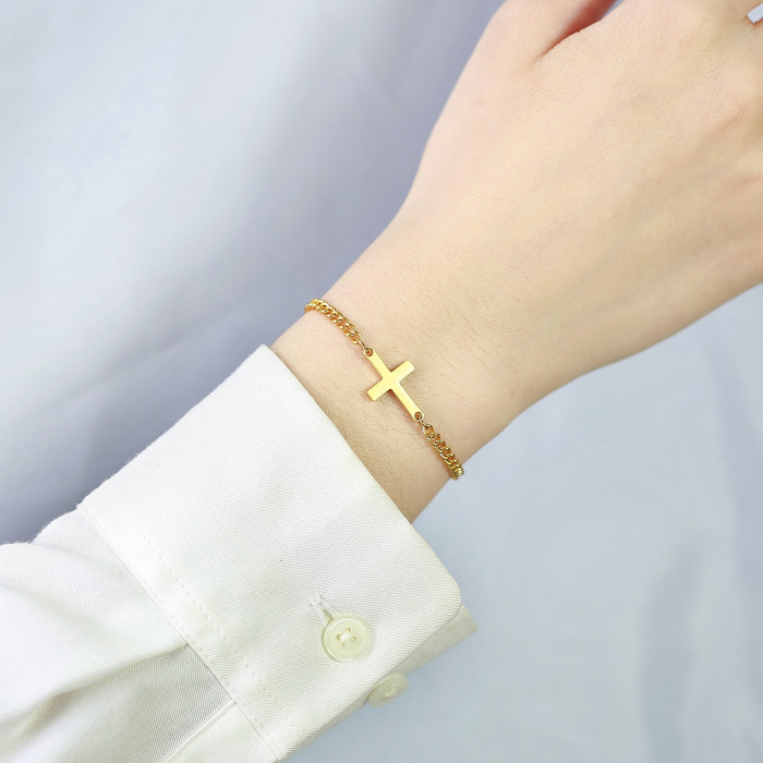 Wholesale Stainless Steel Women's Sideways Cross Bracelet