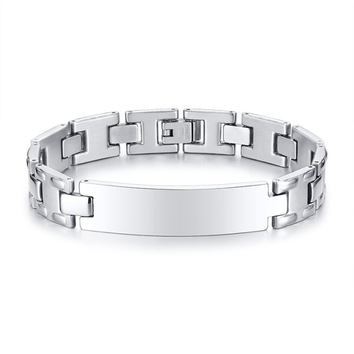 Wholesale Men's Stainless Steel Bracelet with Engravable Plaque