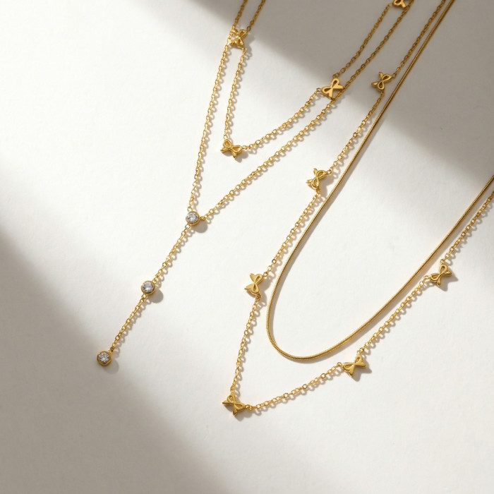 Wholesale Stainless Steel Bow Knot Charm Necklace