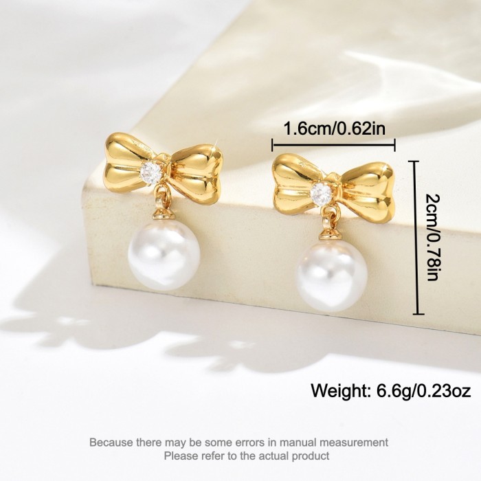 Wholesale Stainless Steel Bowknot Pearl Drop Earrings