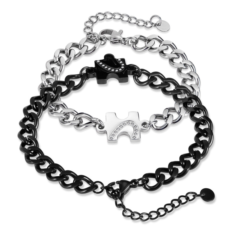 Wholesale Stainless Steel Love Puzzle Couple Bracelet Set