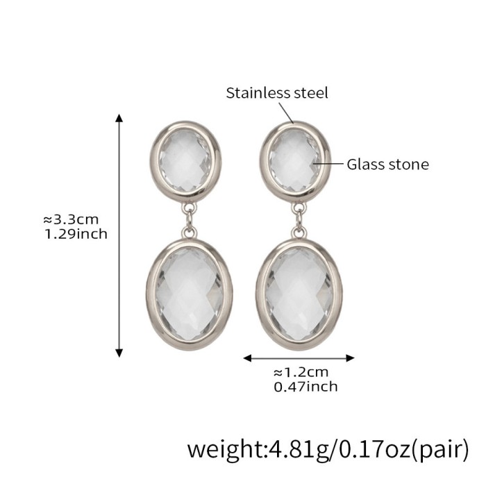 Wholesale Stainless Steel Oval Double Drop Gemstone Earrings