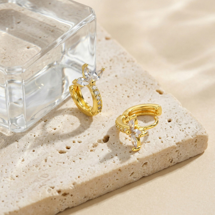 Wholesale Stainless Steel Marquise Zircon Flower Hoop Earrings