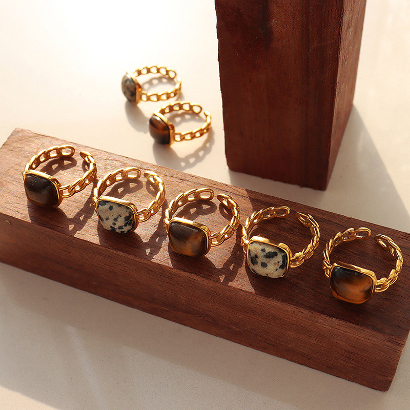Wholesale Stainless Steel Adjustable Chain Ring with Square Gemstone