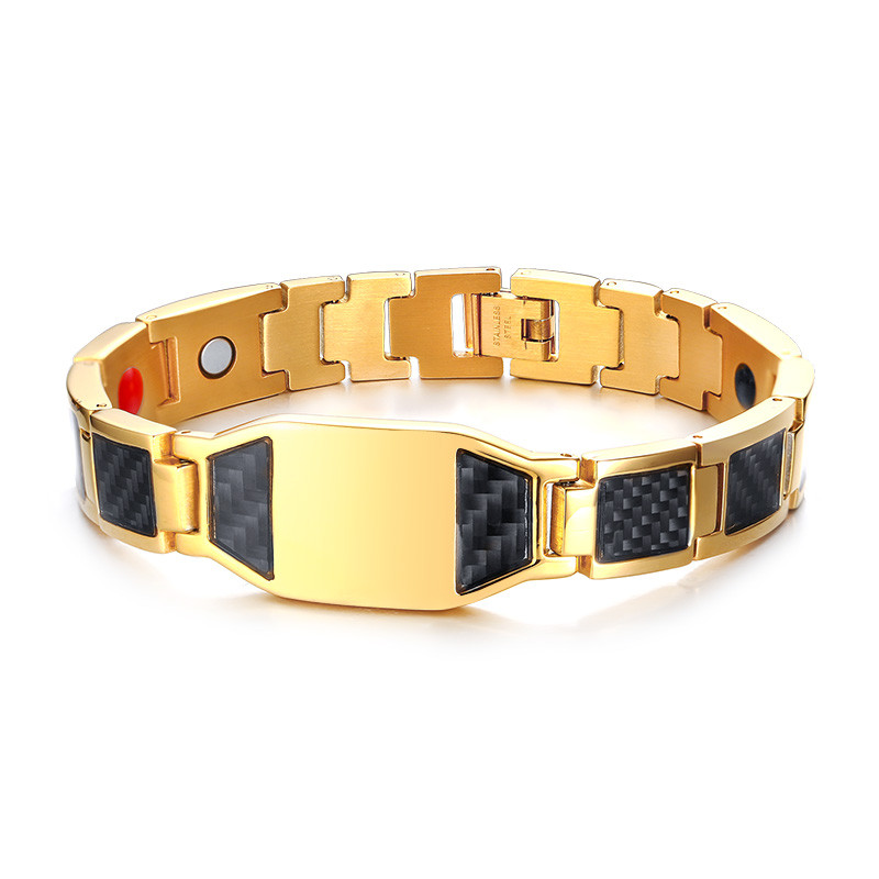 Wholesale Black Stainless Steel Carbon Fiber Magnetic Therapy Bracelets