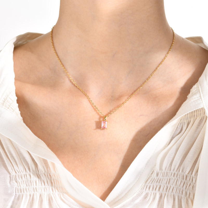 Wholesale Stainless Steel Square CZ Pendant Necklace