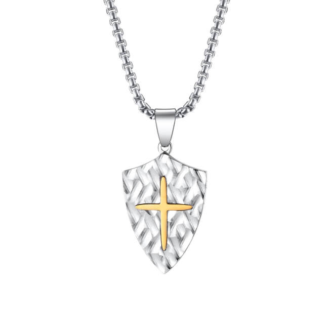 Wholesale Stainless Steel Two-tone Cross Shield Pendant