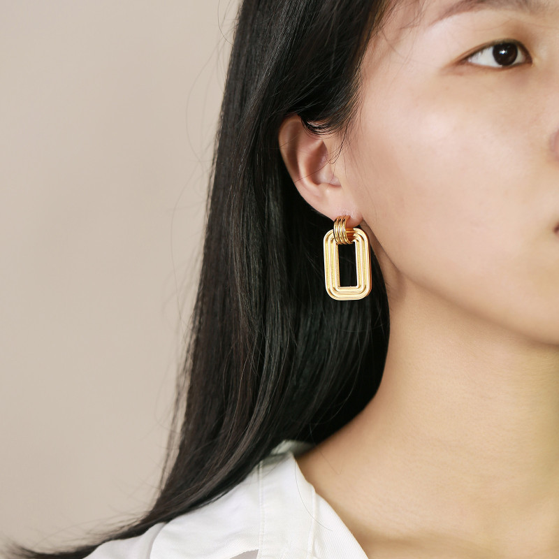 Wholesale Stainless Steel Gold Rectangular Drop Stud Earrings