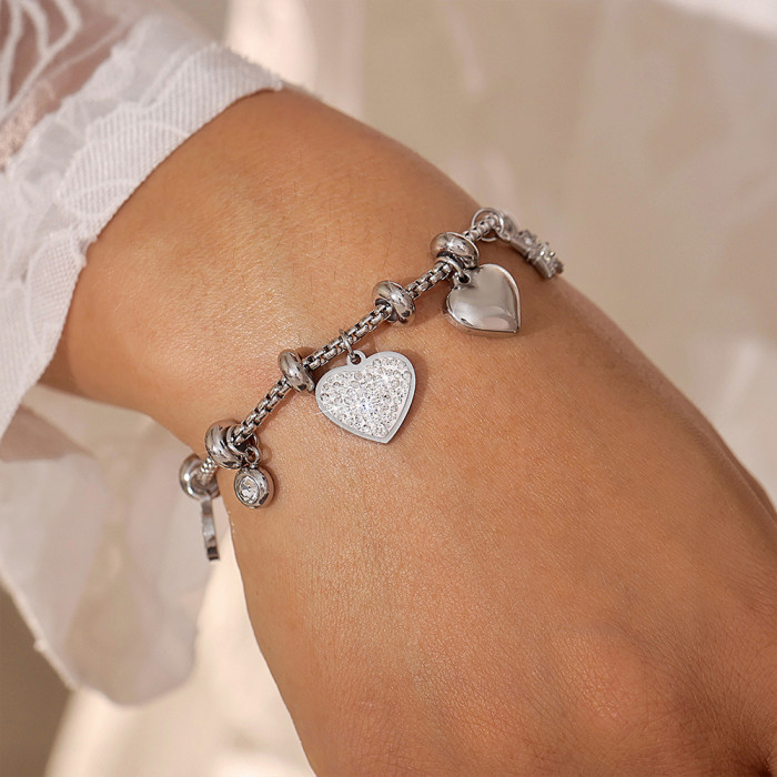 Wholesale Stainless Steel Charm Bracelet: Heart, Moon & Star