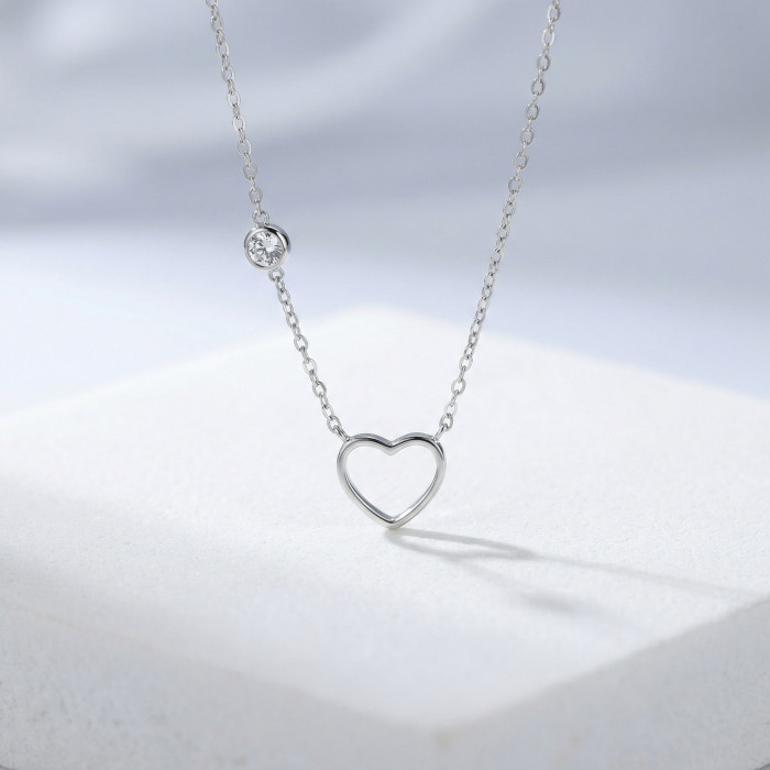 Wholesale Stainless Steel Heart Necklace with Zircon