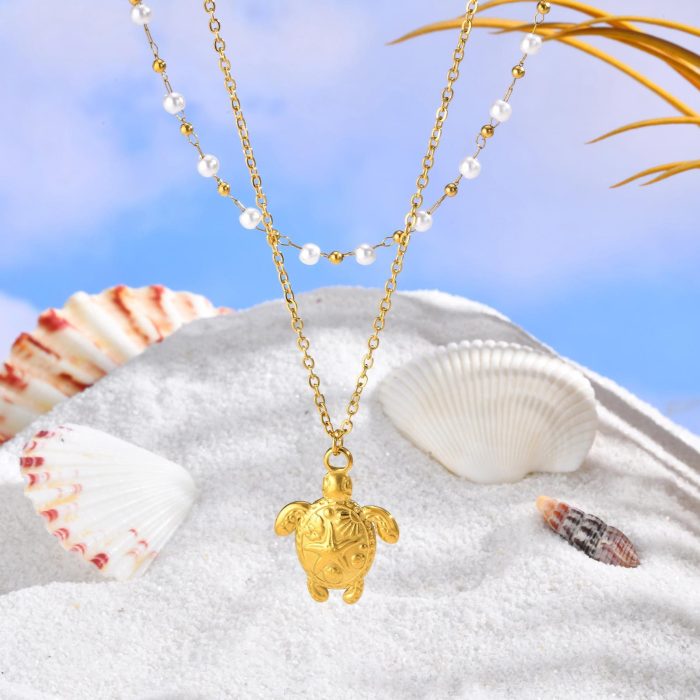 Wholesale Stainless Steel Sea Turtle Stacking Necklace