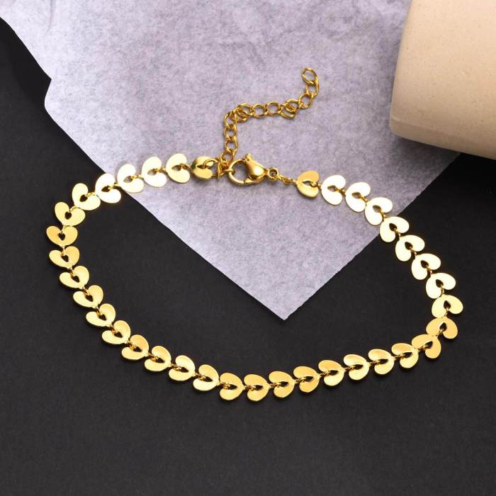 Wholesale Stainless Steel Heart Link Anklet