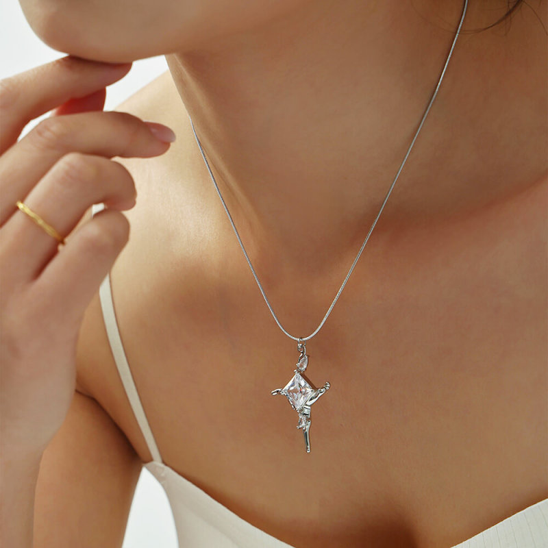 Wholesale Steel Zirconia Cross Pendant Necklace