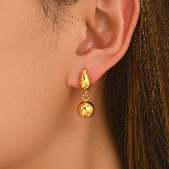 Wholesale Stainless Steel Gold Plated Ball Earrings