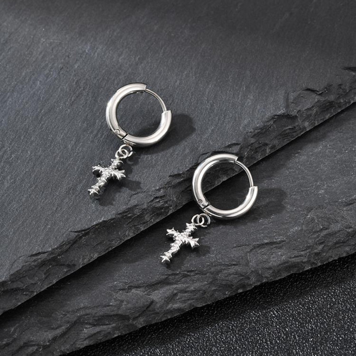 Wholesale Stainless Steel Cross Dangle Hoop Earrings