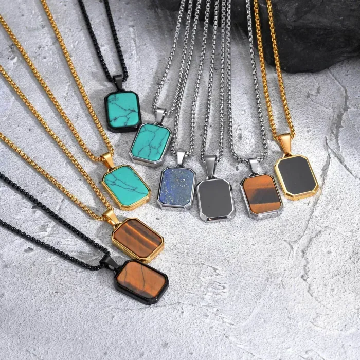 Wholesale Stainless Steel Men Octagonal Pendant with Stone