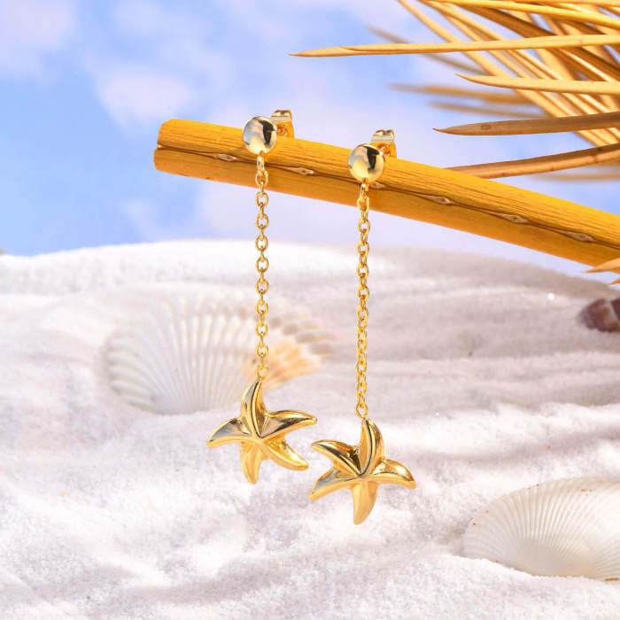 Wholesale Stainless Steel Starfish Tassel Earrings