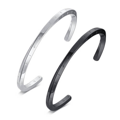 Wholesale Stainless Steel Twist Engraved Letter Open Bangle