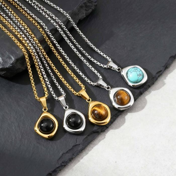 Wholesale Stainless Steel Tiger Eye Agate Stone Pendant