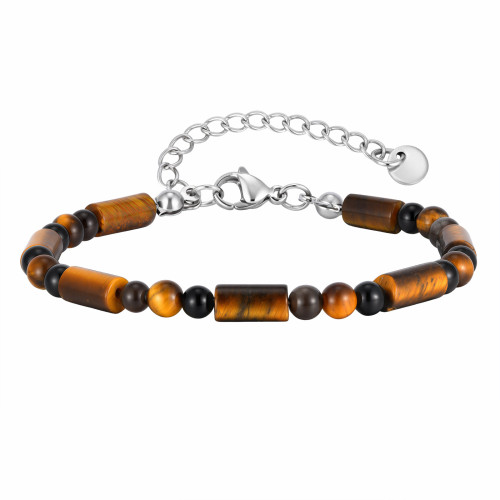 Wholesale Stainless Steel Tiger Eye Beaded Bracelet