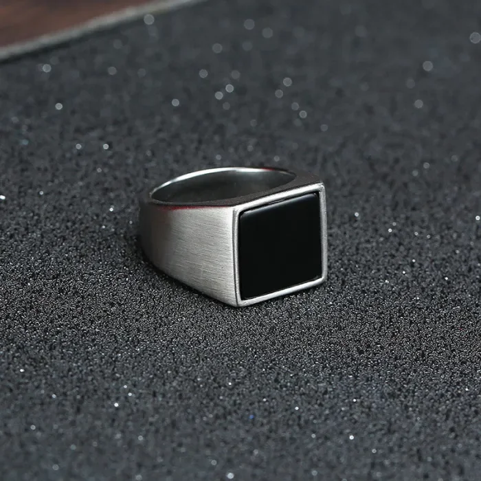 Wholesale Stainless Steel Square Black Stone Seal Ring