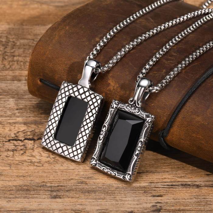 Wholesale Stainless Steel Vintage Black Glass Square Pendant