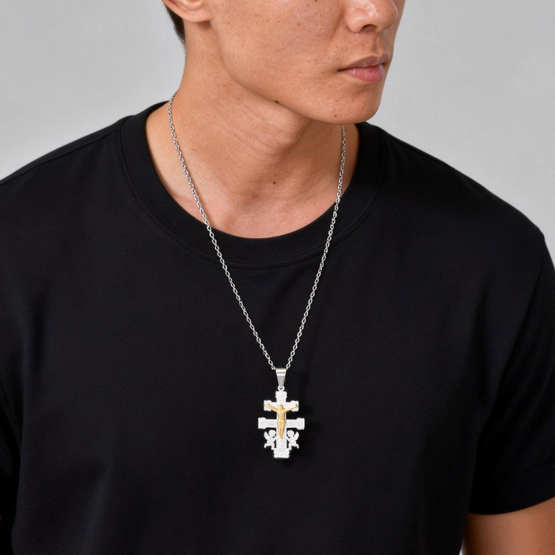 Wholesale Stainless Steel Two-Tone Jesus Crucifix Necklace