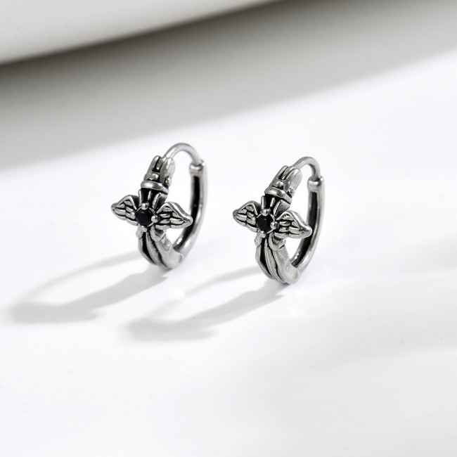 Wholesale Retro Stainless Steel Cross Hoop Earrings