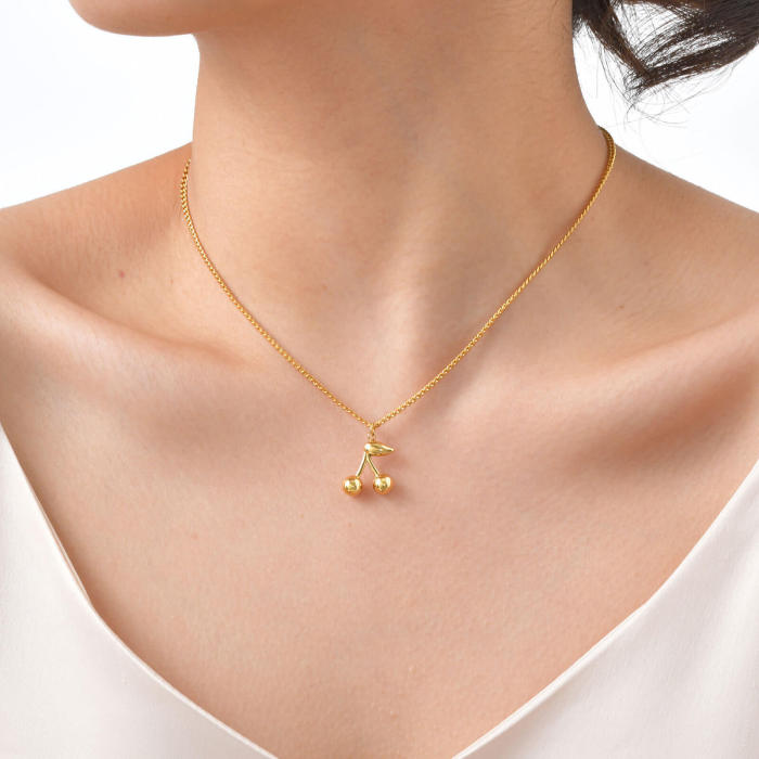 Wholesale Stainless Steel Cherry Necklace