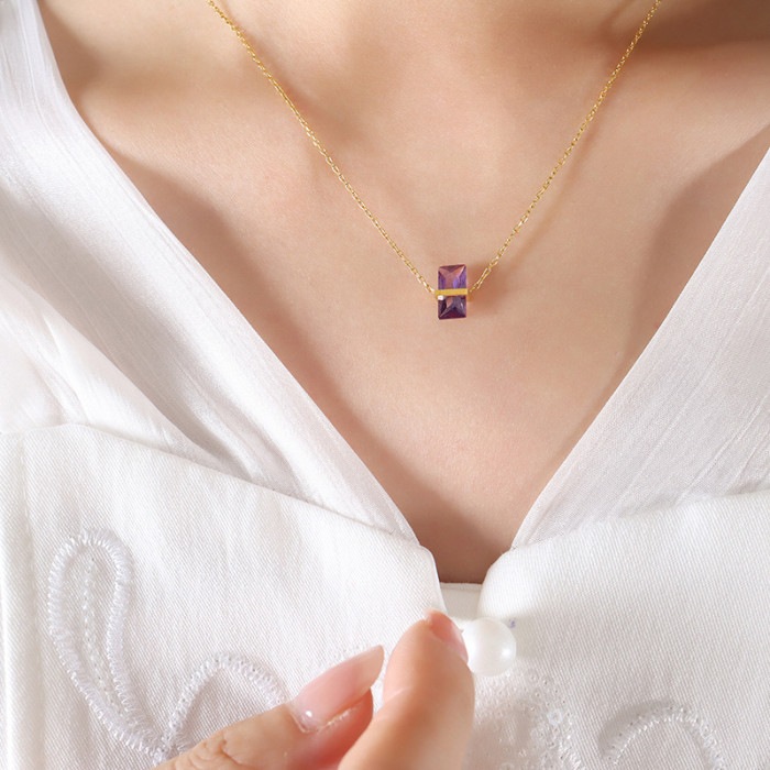 Wholesale Stainless Steel Rectangle Birthstone Necklace
