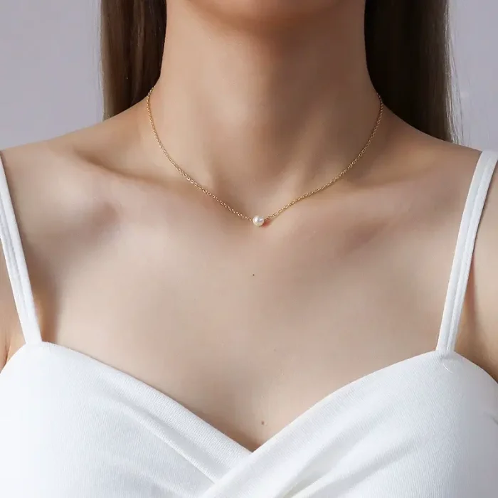 Wholesale Stainless Steel Single Pearl Choker Necklace