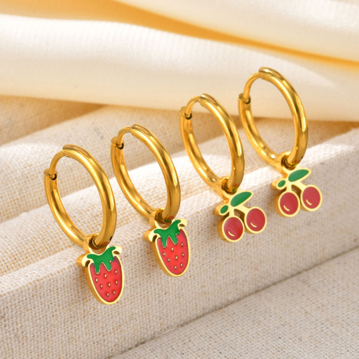Wholesale Stainless Steel Strawberry Cherry Earrings