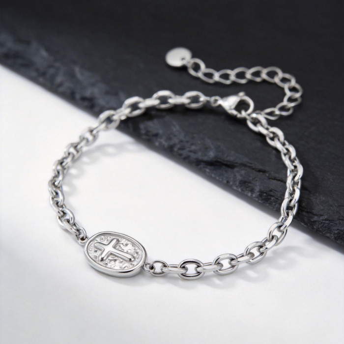 Wholesale Stainless Steel Cross Oval Medal Bracelet