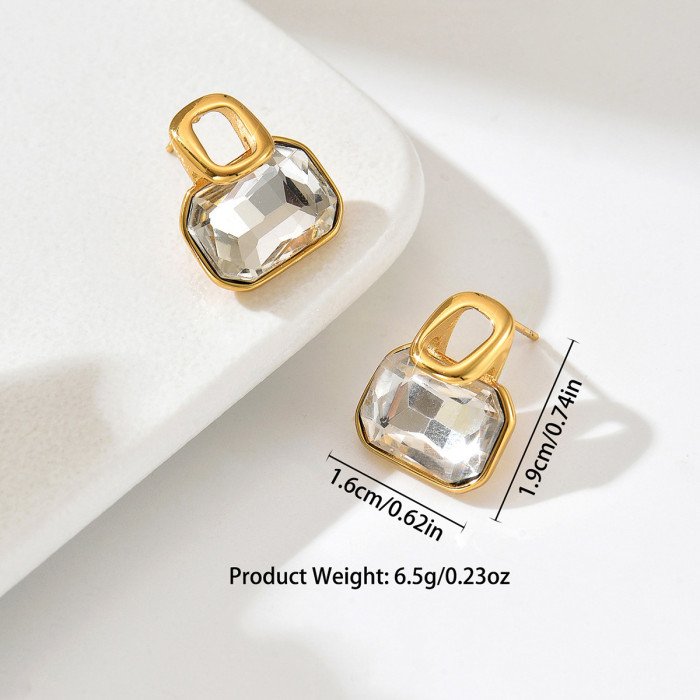 Wholesale Stainless Steel Emerald Cut Crystal Earrings