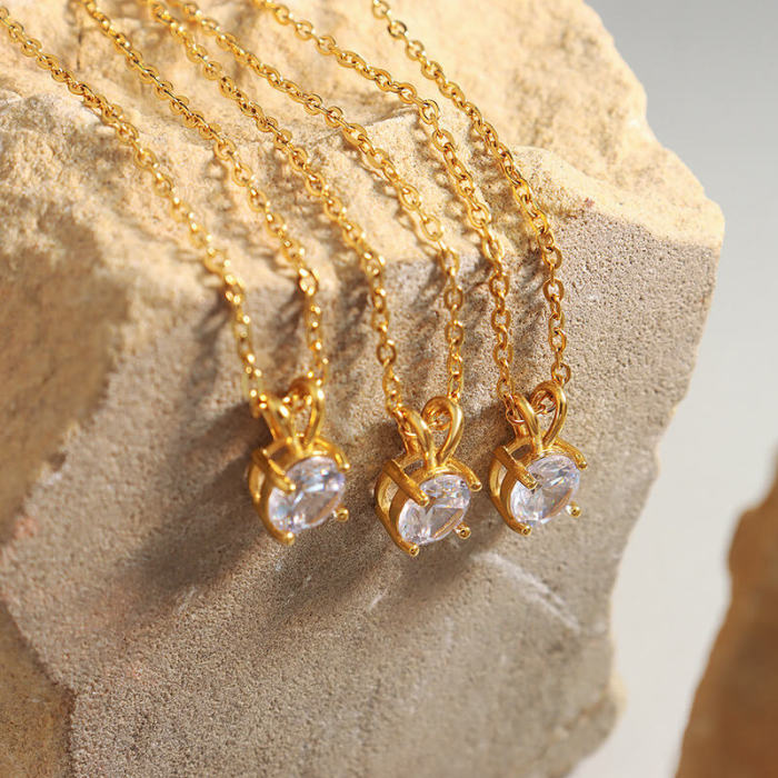 Wholesale Stainless Steel Single CZ Pendant Necklace