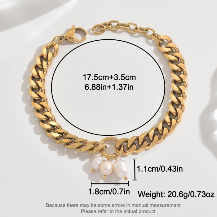 Wholesale Stainless Steel Cuban Link Pearl Bracelet