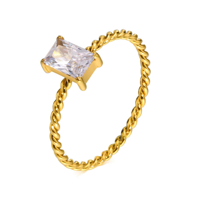 Wholesale Stainless Steel Thin Twist Ring with Square CZ