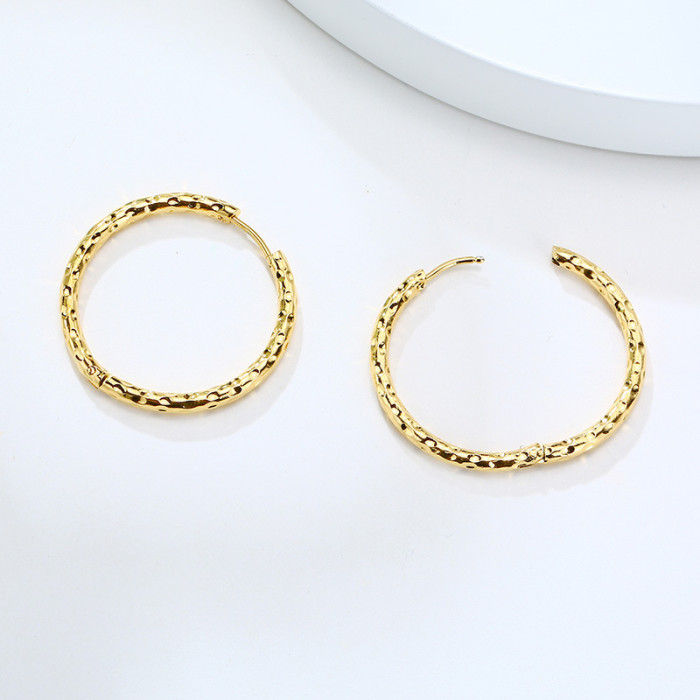 Wholesale Steel Hoop Earrings With Hammered Texture