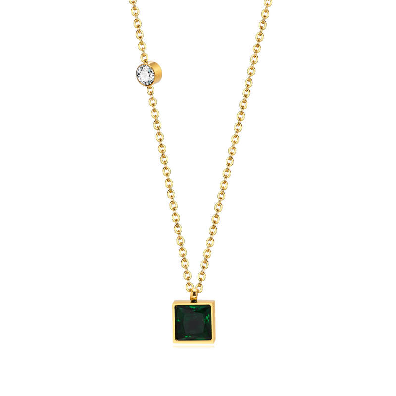Wholesale Stainless Steel Retro Green CZ Square Pendant