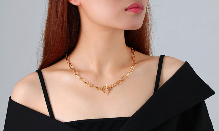 Wholesale Stainless Steel Pearl Paper Clip T-Bar Necklace