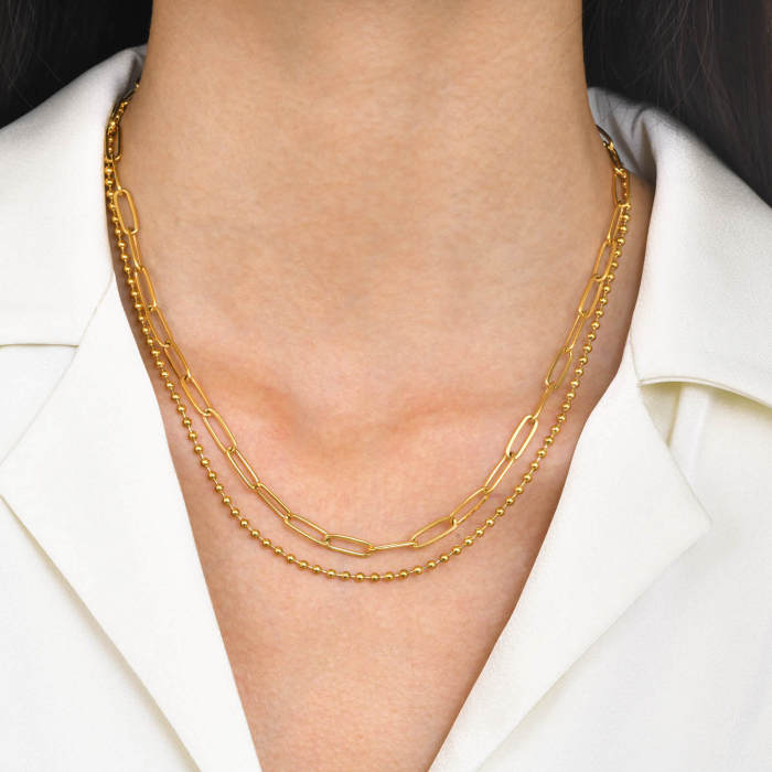 Wholesale Stainless Steel Paperclip & Ball Chain Necklace