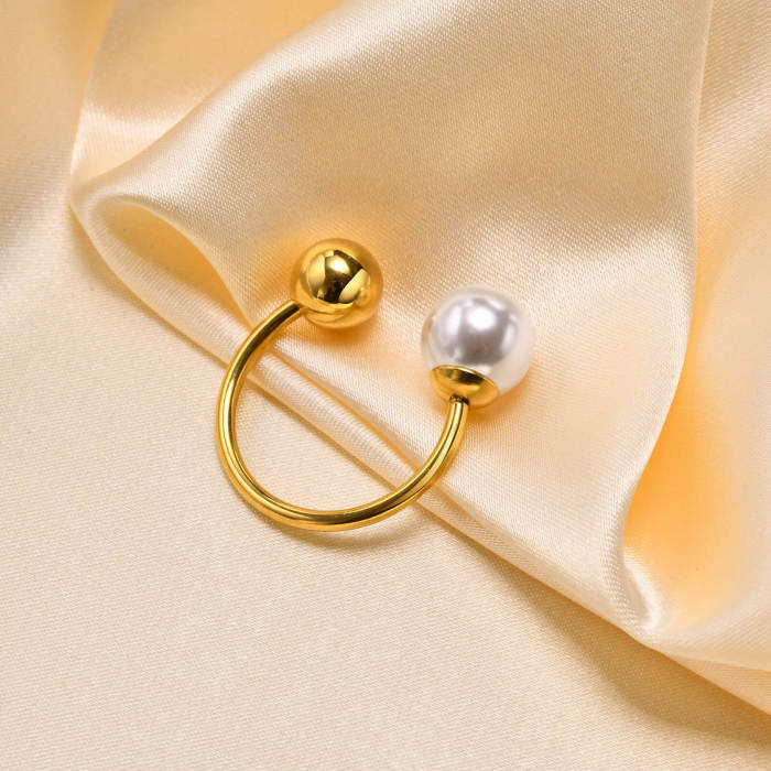 Wholesale Stainless Steel Pearl & Ball Open Ring