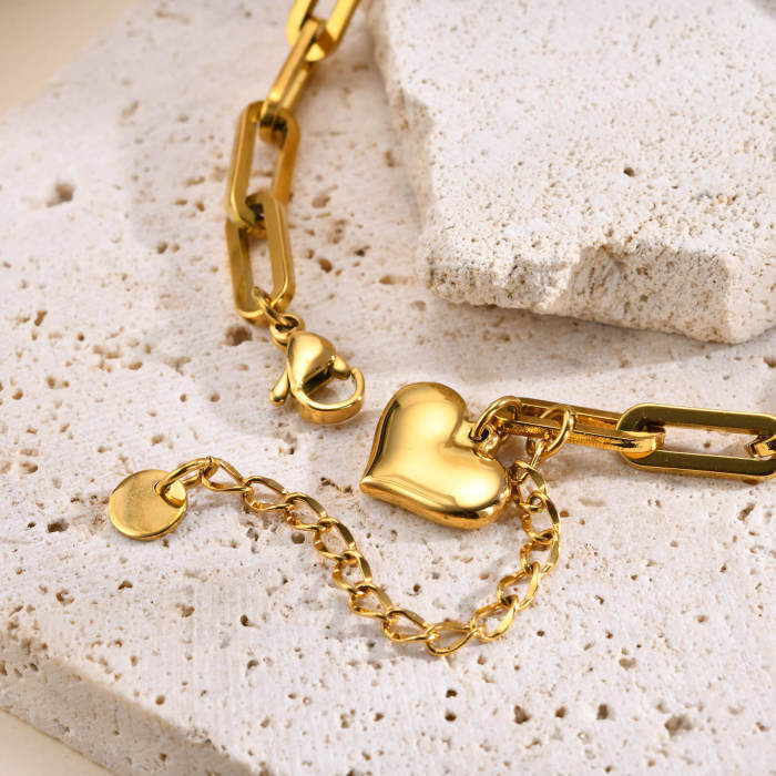 Wholesale Stainless Steel Chunky Paperclip Chain Bracelet with Heart