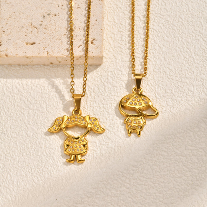 Wholesale Stainless Steel Cute Cartoon Boy & Girl Necklace
