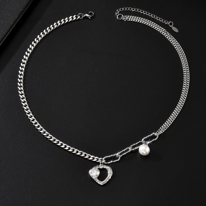 Wholesale Stainless Steel Cubit & Paperclip Chain Heart Necklace