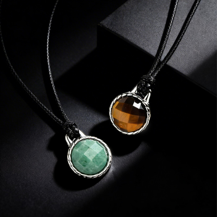 Wholesale Stainless Steel Tiger Eye & Aventurine Round Pendant