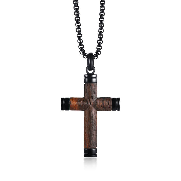 Wholesale Stainless Steel Wood Inlay Cross Pendant