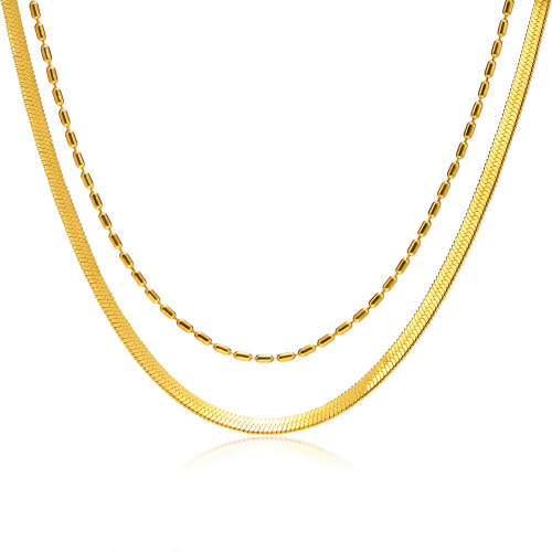 Wholesale Stainless Steel Double Layer Flat Snake Bone Necklace