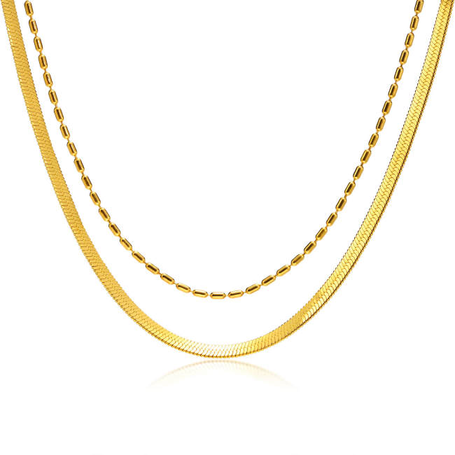 Wholesale Stainless Steel Double Layer Flat Snake Bone Necklace