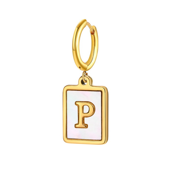 Wholesale Stainless Steel Initial Shell Huggie Hoop Earring